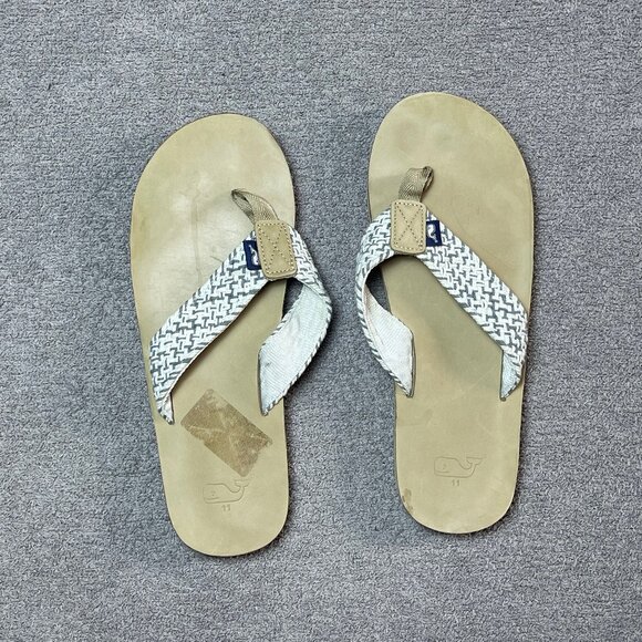 Vineyard Vines Tan Braided Flip Flops Whales Beach Sandals Men's 11 - Picture 1 of 5